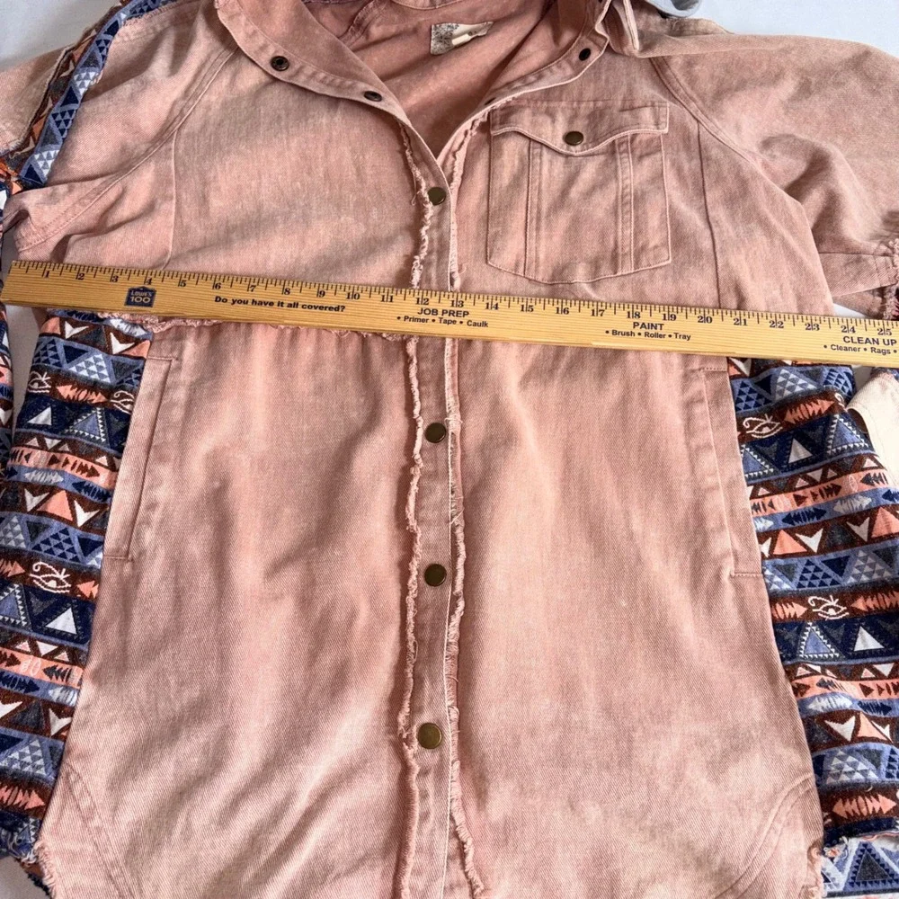 Olie & Hali  Hooded Shacket Large Peach Southwestern Distressed Boho jacket
